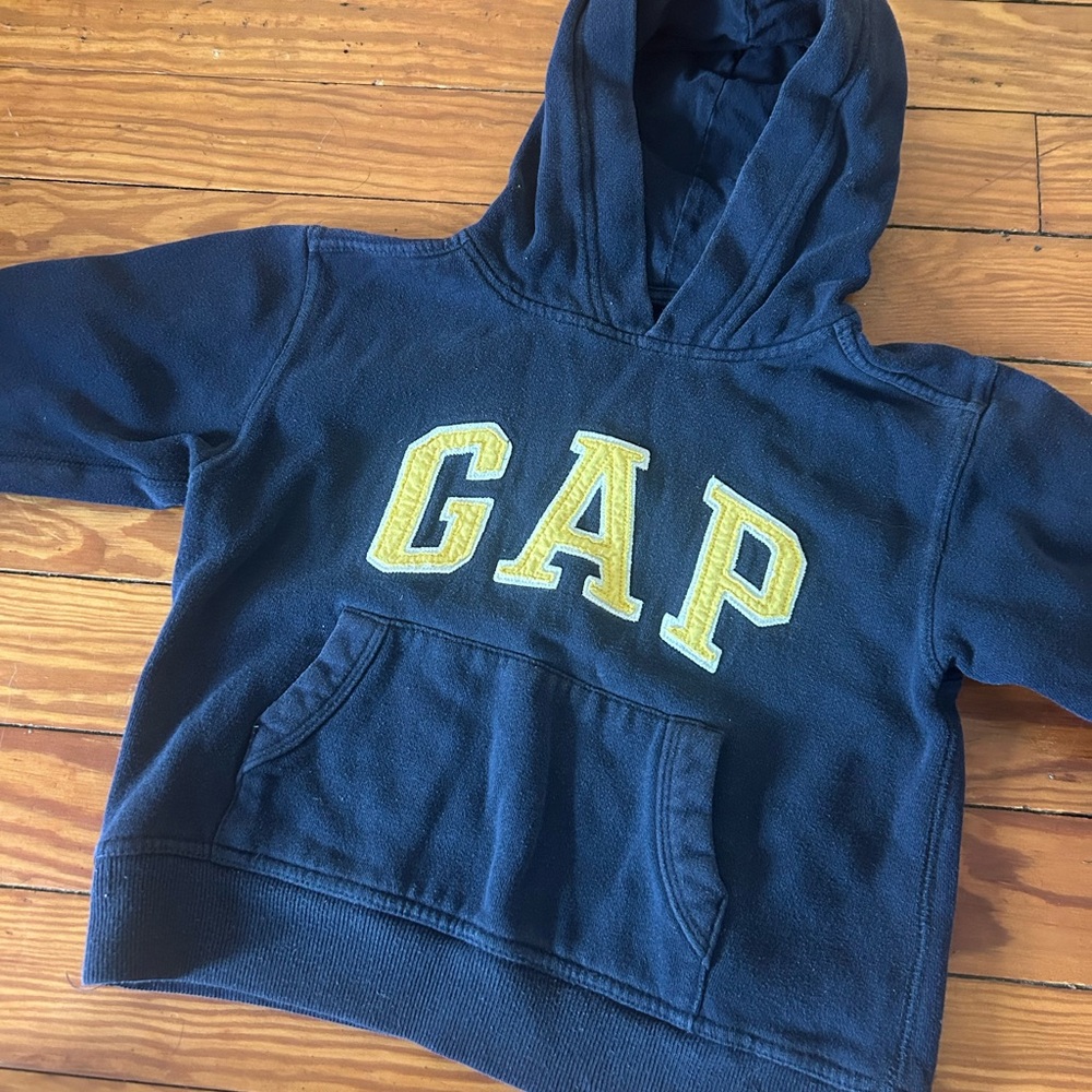 GAP Kids Dark Blue Hoodie with Yellow Lettering